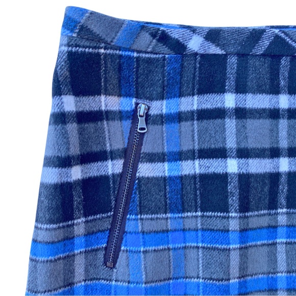 Talbots Wool Plaid Mini Skirt Faux Zipper Detail Blue Grey Size 18 Career Grunge - Picture 3 of 8